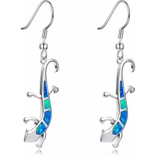 32MM Long Charm Female Drop Earrings Jewelry 3 Colors Fire Opal Lizard 925 Silver Dangle Earrings Pendientes