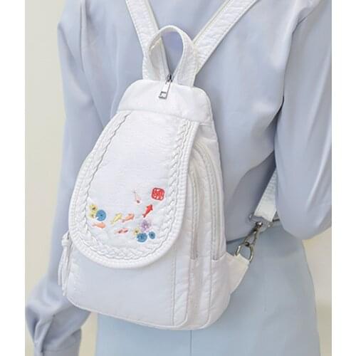Womens Leather Backpack 2021 Fashion Embroidered Shoulder Bag Trend Female PU Backpacks Ladies Anti Theft Bagpack Small Mochila
