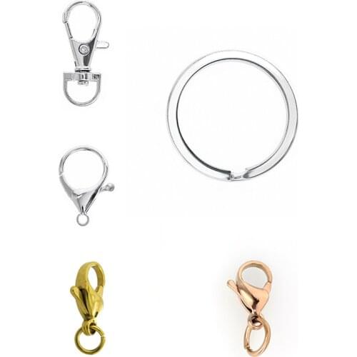 1pc Stainless Steel Lobster Clasp Keychain Keyring Split Ring Rose Gold Color Key Chain DIY Accessories Fit Necklace Pendant