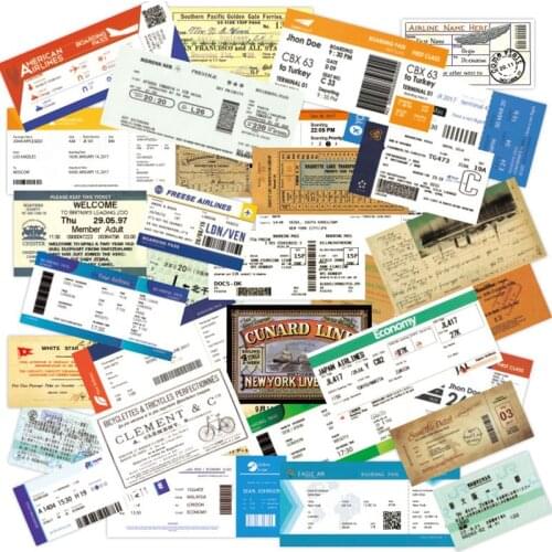 55PCS Mixed Each Country Flight Ticket Stationery PVC Sticker Decal For Motorcycle Laptop Suitcase Kid Toy Gifts Sticker