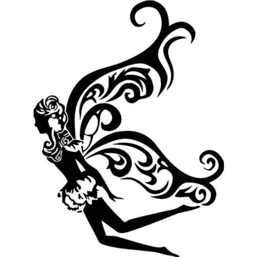 11.1*14.9CM Cute Abstract Fantastic Fairy Girl Car Black/Silver Car Sticker Vinyl Decal Popular Fashion Style C20-0851