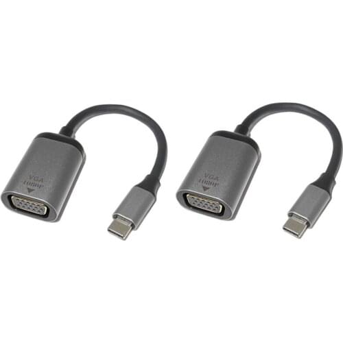 2Pcs Type-C to VGA Adapter Cable Typec to VGA HD Converter USB3.1 Extend 1080P VGA DB15P Female Output