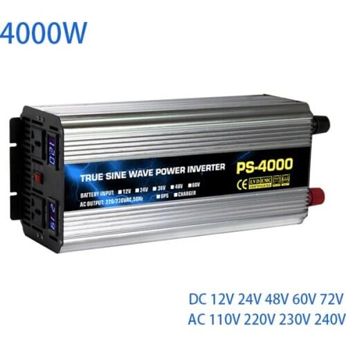 4000W 4KW 12V 24V 48V 60V 72V DC to 110V 220V 230V 240V AC pure sine wave power inverter of Off grid converter charger systems