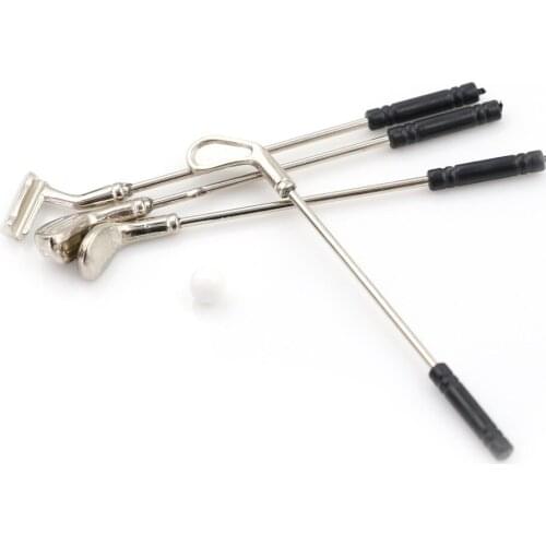 5 pcs 1/12 Dollhouse Miniature Alloy Golf Kit Golf Club w/ Golf Ball Sports Equipment Rooms Garden Decoration Accessory
