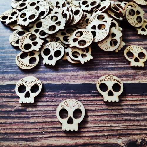 50pcs Rustic Wooden Sugar Skulls Laser Cut Engraved Day of the Dead Skulls Ideal for Table Confetti Scrap Booking Projects