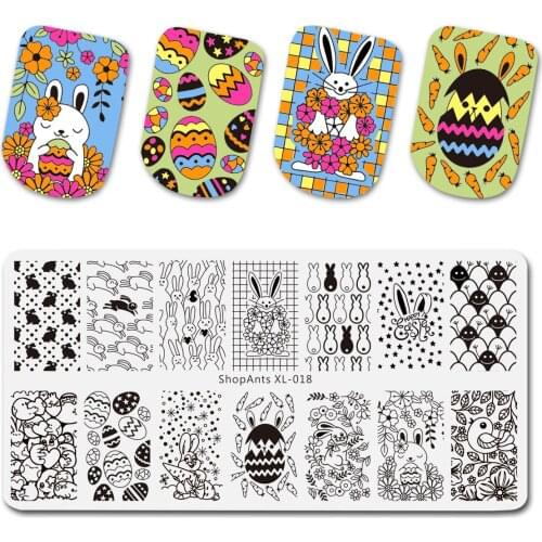 SHOPANTS 6*12cm Rectangle Stainless Steel for Overprint Easter Designs on Nail Professional Manicure Stamper Stencils