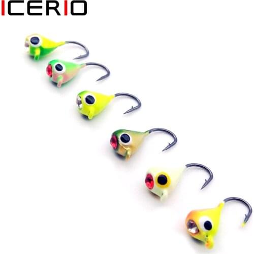 [ 6PCS ] 6 Mixed Color 1.1g Lead Ice Jig Hook Size # 12 Winter Ice Fishing Lure Bait