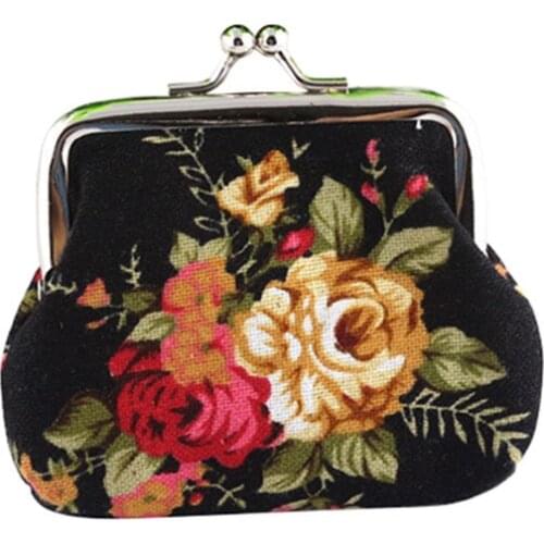 60PCS / LOT Canvas Mini Wallet With Coin Clasp For Lady Cloth Art Women Vintage Print Flower Wallets Key Storage Bag