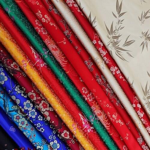 Chinese Style Plum Orchid Bamboo Chrysanthemum Polyester Satin Brocade Fabric for Quilt Dolls Pillows Bedding Pajamas