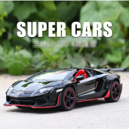 Car Model 1: 32 Aventador SVJ LamborghinILP700 Convertible Alloy Sports Car Sound And Light Pull Back Toy Car Gifts For Boy