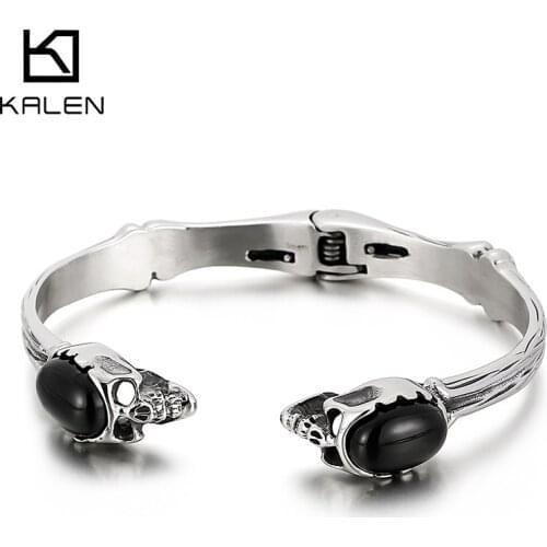 Kalen Skull Cuff Bracelet Mens High Quality Stainless Steel Bracelet Exquisite Jewelry