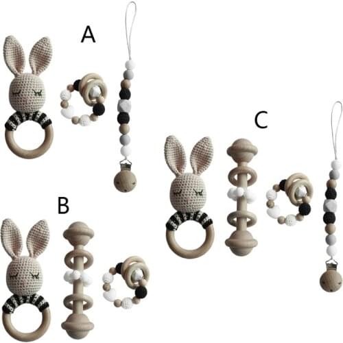 Baby Pacifier Clip Teething Bracelet Crochet Soother Infants Rattle Teether Toy Q9QB