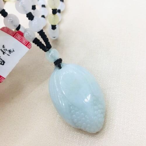 Pure natural Emerald jade hand carved light green corn pendant three-color jade bead necklace men and women sweater chain