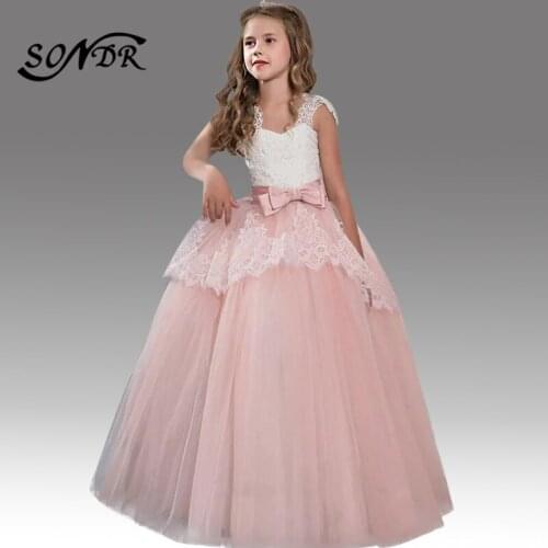 Lace Ruched Elegant Princess Ball Gowns HT203 Spaghetti Strap Girls Pageant Dresses Bow Floor-Length Flower Girl Dress 2020