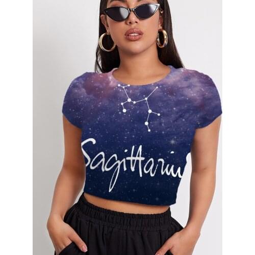 3d Tshirt Sagittarius T shirt Women Galaxy Shirt Print Nebula Tshirt Printed Novel Navel Bare Womens Clothing Summer Casual Tops