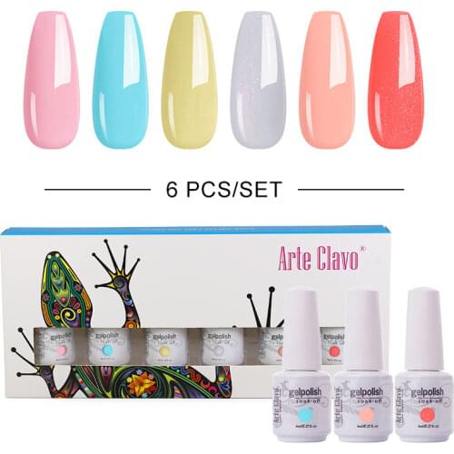 Arte Clavo 6PCS/Set 8ml Colorful Gel Nail Polish Set For UV LED Gel Polish Set Soak Off Gel Varnsih Base Top Coat For Nail Art