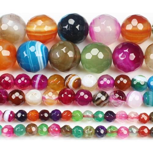 Faceted Multi-Color Stripe Agates 4-12mm Round Beads 15inch ,Wholesale For DIY Jewellery Free Shipping