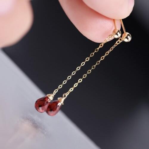 DAIMI Faceted Water Drop Garnet Earrings Natural Gemstones Genuine 14K Gold Filled Earrings Fine Jewelry