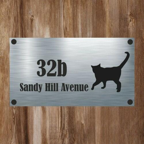 Black Cat Silhouette - Customized Aluminium House Number Street Name Sign Personalised