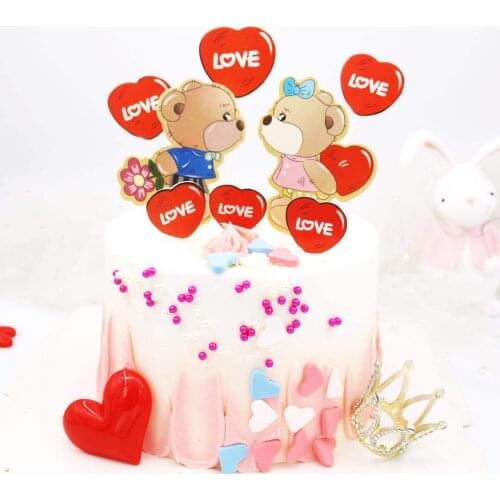 Ins Love Bear Couples Happy Birthday Cake Toppers Anniversary Wedding Valentines Day Party Decorations Baking Supplies Gifts