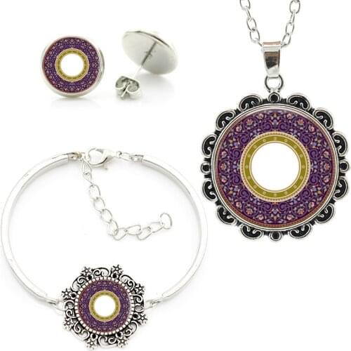 Exquisite popular women Celtics Art Pendant Necklace earrings bracelet jewelry set Meditation mandala Celtics sets for gifts