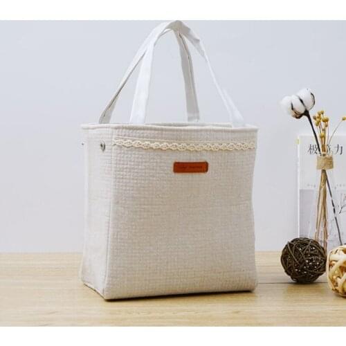 Cotton Linen Heat Preservation Lunch Box Bag Black For Kids Women Girls Ladies Man School Work Use Contracted Wind