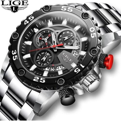 LIGE 2020 New Fashion Mens Watches Waterproof Sport Quartz Style Watch Men All Steel Big Dial Date Chronograph Clock Wristwatch
