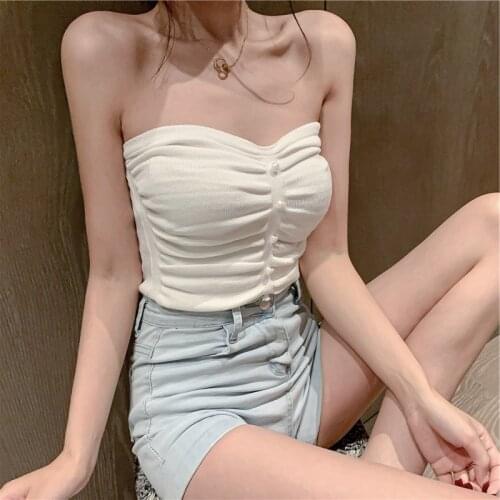 Fashion Woman Crop Top T Shirt Summer Knitted tube top Sexy for Girls Sexy Lingerie Knitting Slim Sleeveless Camisole White