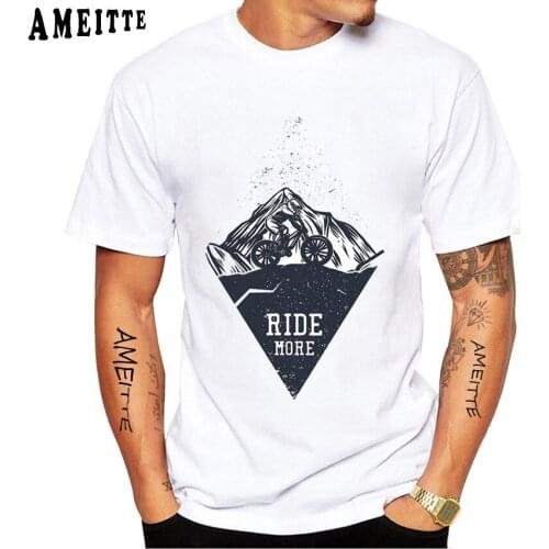 Man Riding Mountain Bike Vintage Illustration T-Shirt New Men Short Sleeve Bicycle Art Boy Casual Tops White Tee Shirts