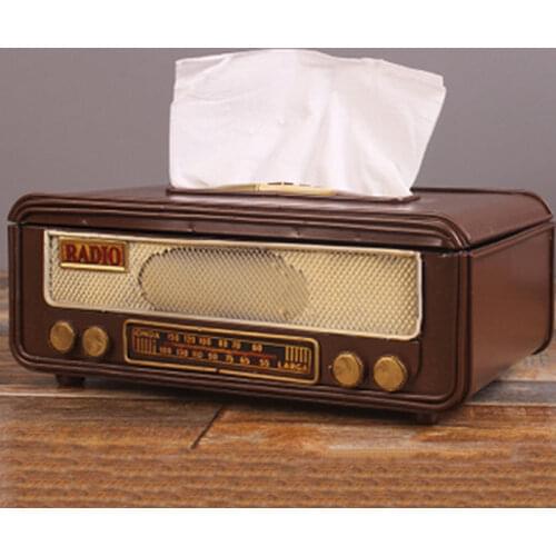 Retro Radio Shape Tissue Paper Box Napkin Storage Box Container Paper Towel Holder Tissue Box Case for Home Bar Office