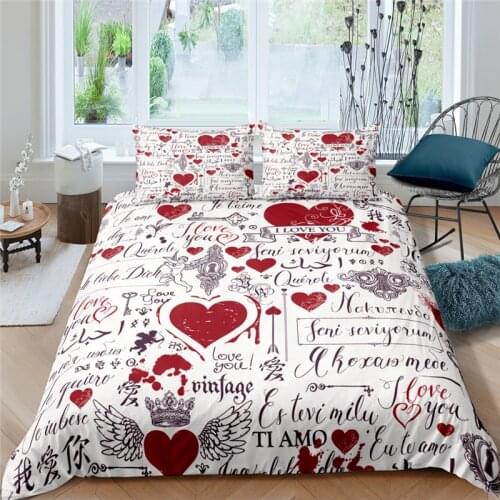 Luxury 3D Heart Love Print 2/3Pcs Couple Bedding Set Comfortable Duvet Cover Pillowcase Home Living Queen and King AU/EU/US Size