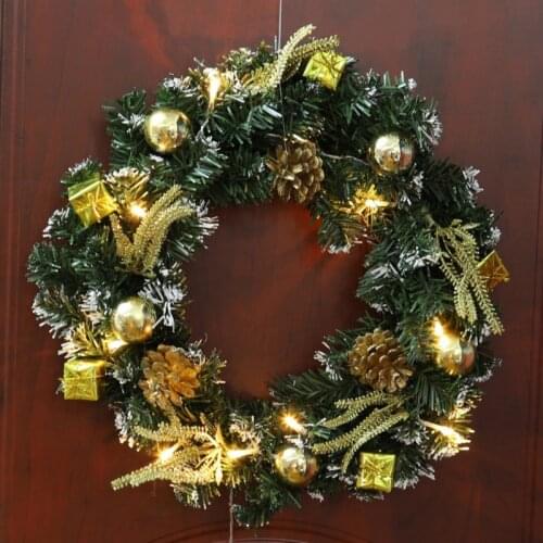 Christmas .Wreath With Battery Powered LED Light String Front Door Hanging Garland Holiday Home Decorations