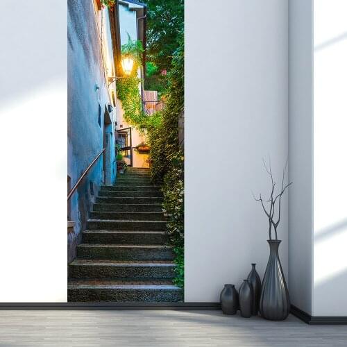 Self-adhesive 3D Door Sticker San Marino Street Waterproof Refurbished PVC Sticker Decoration Home Decor 200x38.5cm 2pcs/set