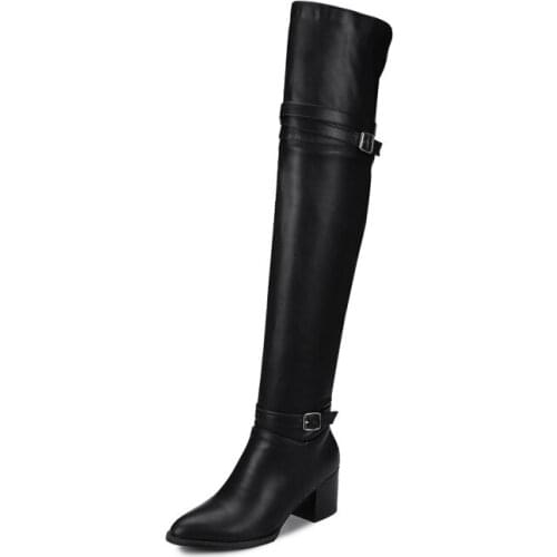 Big Size 9 10 11-17 thigh high boots knee high boots over the knee boots women ladies boots Belt buckle sleeve pointed heel