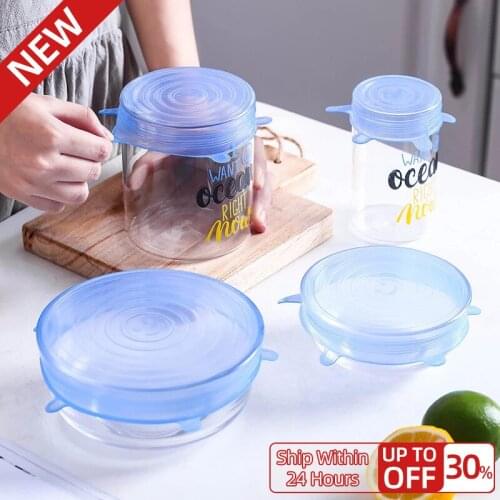 6Pcs Silicone Cover Stretch Lids Silicone Bowl Pot Lid Fresh Keeping Seal Bowl Stretchy Wrap Cover Kitchen Cookware Microwave