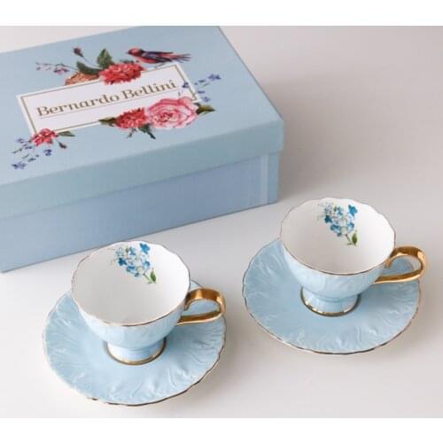 Blue European Ceramic Coffee Cup Gold Handle Bone China Cup and Saucer Set Tea Cup Porcelain Tazzine Caffe Home-drinkware AC50BD