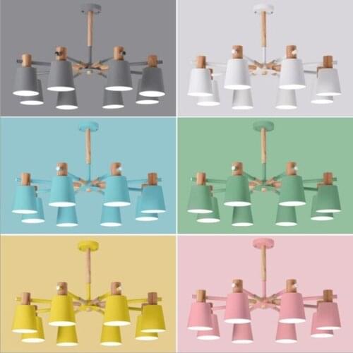 Nordic wooden Chandelier solid wood LED ceiling Chandelier E27 With Iron Lampshade creative Lighting Fixtures E27 Hanging Lights