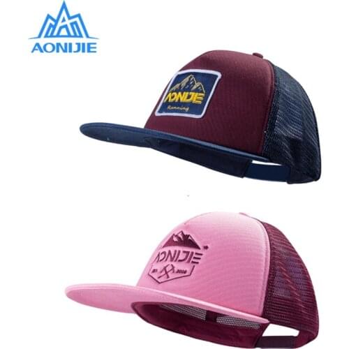AONIJIE Sports Cap Adjustable Breathable Flat Eaves Sun Visor Snapback Cap Trucker Hat Mesh Back For Running Hiking Baseball