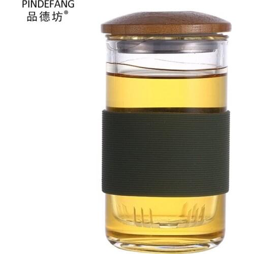 Glass Office Mug with Loose Leaf Tea Flower Strainer Heat-insulated Sleeve Bamboo Lid Tea Cup Ease Tea Time