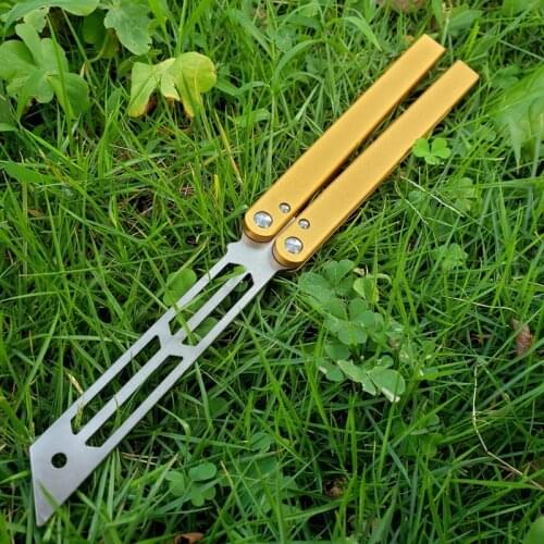 THEONE SQUID Butterfly Knife Trainer 440 Blade GoldAluminum Handle Jilt Knife NotSharp Hunting Survival Knife Folding Edc Tool
