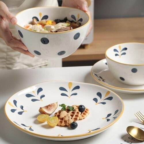 Wave Point Ceramic Dish Salad Breakfast Soup Plate Bowl Dinner Food Container Kitchen Dinnerware Tableware Baking Steak