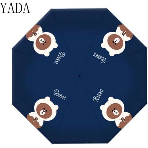 YADA Fold Mini Automatic Cartoon bear Umbrella For Women Men Anti-UV Umbrellas Feather Pattern Folding Rainy Umbrella YD200058