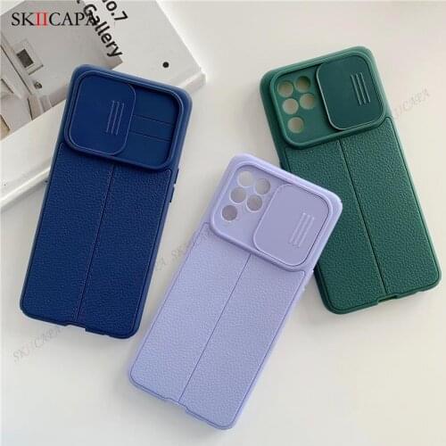 Slide Camera Lens Protection Cover For OPPO A74 A54 A94 A15 A52 Litchi Pattern Soft Silicone Case For Reno 5F 5 Lite F19 F17 Pro