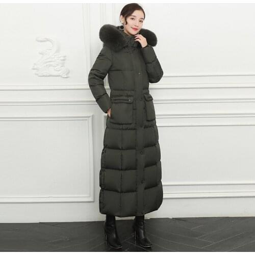 Super longer real fox fur coat fluffy 95% down jacket female winter fashion big fur collar hooded thicker warm coat F1816