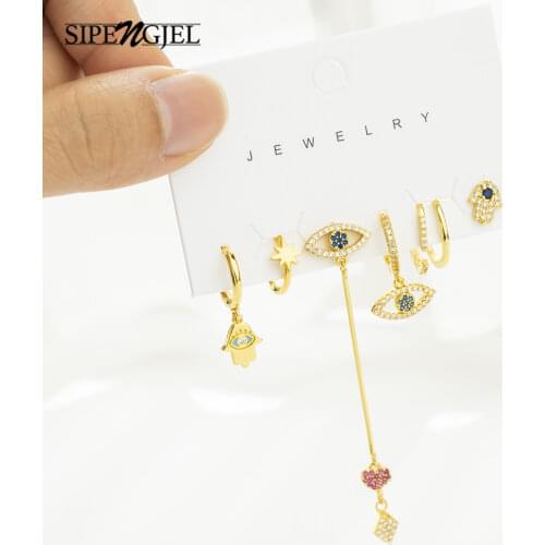 SIPENGJEL Mini Blue Zircon Evil Eyes Earring Sets Pendant Small Stud Earrings For Women Jewelry Accessories 2021