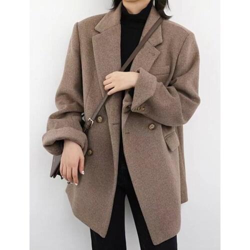Women Korea Style Casual Blazer Grey Solid Colors Single Breasted Loose Suit Woman Spring Fashion Office Work Long Sleeve Blazer