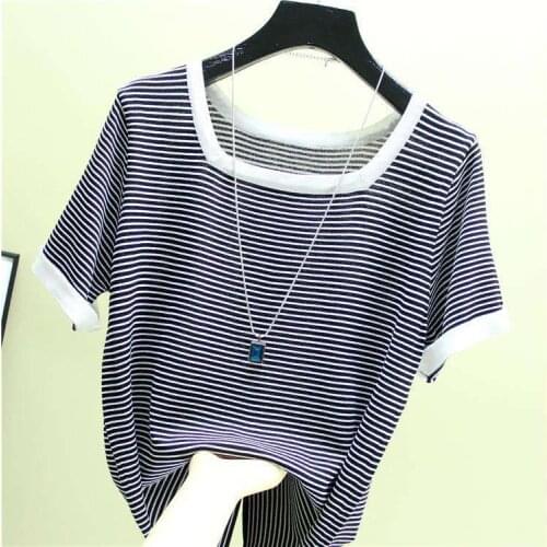 Fashion Square collar stripe sweater bottoming shirt womens thin pullover summer Style