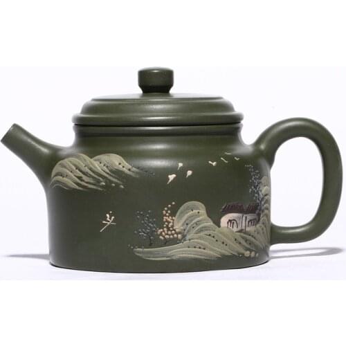 Yixing Famous Purple Clay Teapot Handmade Teapot Collection Green Clay Landscape German Clock Pot Kungfu Teapot Household Teapot