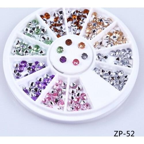 1Wheel Mixed Color Stone 3D Round Sharp&Flat Bottom Diamond&Pearl DIY Glitter RHINESTONES In Gadrs Nail Decorations In Wheel Box