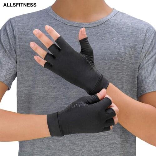 2Pcs Elastic Sport Wristband Copper Fiber Therapy Compression Wrist Support Arthritis Joint Pain Relief Half Full Finger Gloves
